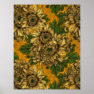 Yellow chrysanthemum flowers poster
