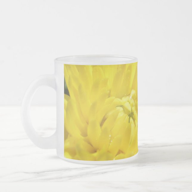Yellow Chrysanthemum Frosted Glass Coffee Mug (Left)