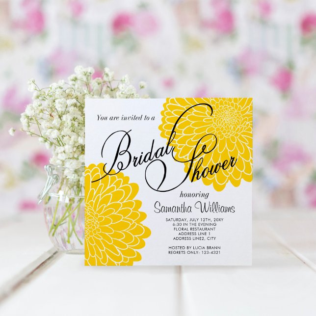Yellow Chrysanthemum Simple Square Bridal Shower Invitation (Creator Uploaded)