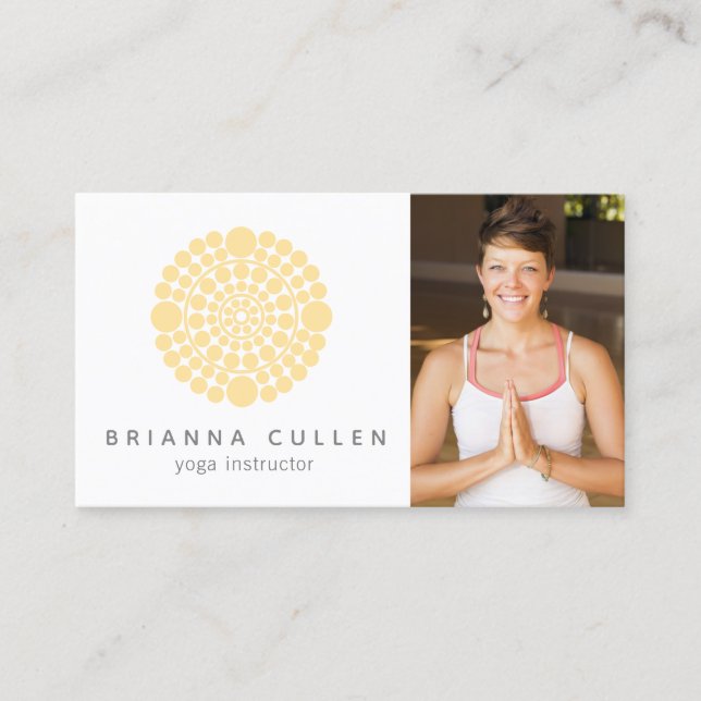 Yellow Circle Mandala, Holistic Healer Add Photo Business Card (Front)