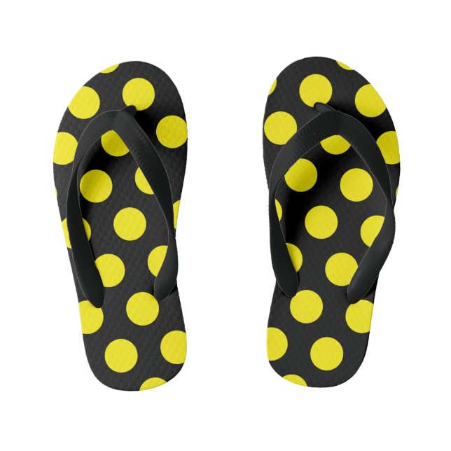 Yellow Circles on Black Background Kid's Flip Flops (Footbed)