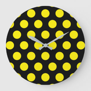 Yellow Circles on Black Background Large Clock