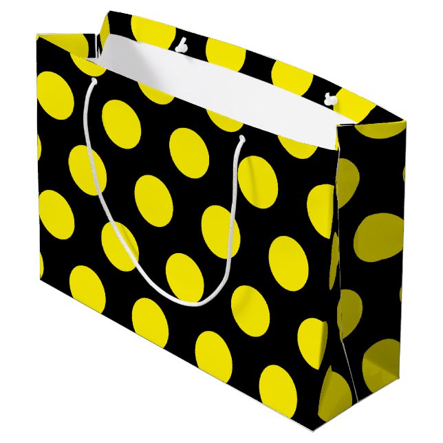 Yellow Circles on Black Background Large Gift Bag (Back Angled)