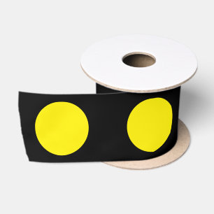 Yellow Circles on Black Background Satin Ribbon