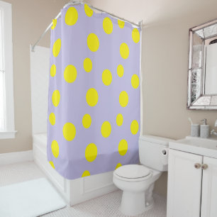 Yellow circles on purple pattern shower curtain