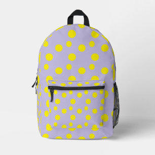 Yellow circles on purple printed backpack