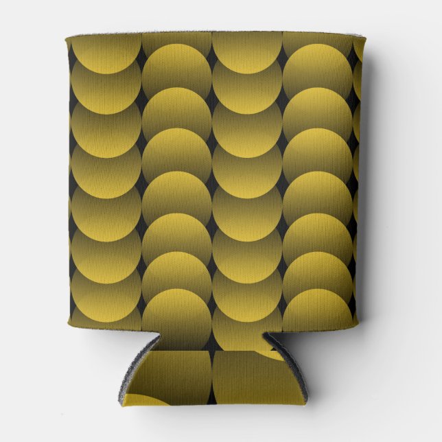 Yellow Circles Overlapping Black Background Can Cooler (Front)