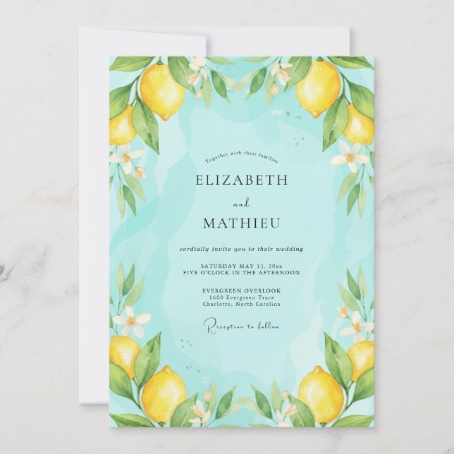 Yellow Citrus Floral Breeze Wedding Invitation (Front)