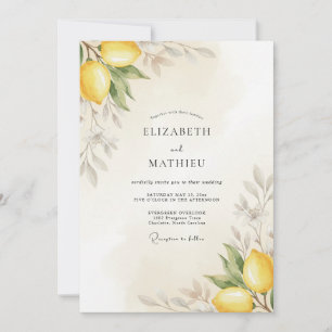 Yellow Citrus Leafy Wedding Invitation