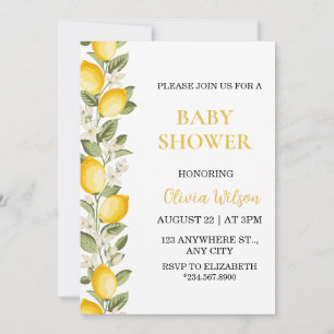 Yellow Citrus Lemon Baby Shower Gender Invitation