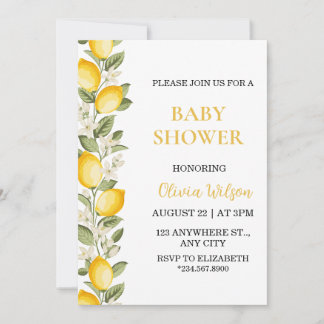 Yellow Citrus Lemon Baby Shower Gender Invitation