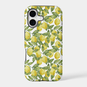 Yellow citrus watercolor lemons with green leaves