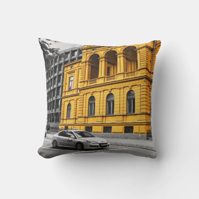 Yellow City Building Minimalist Photography Cushion (Front)
