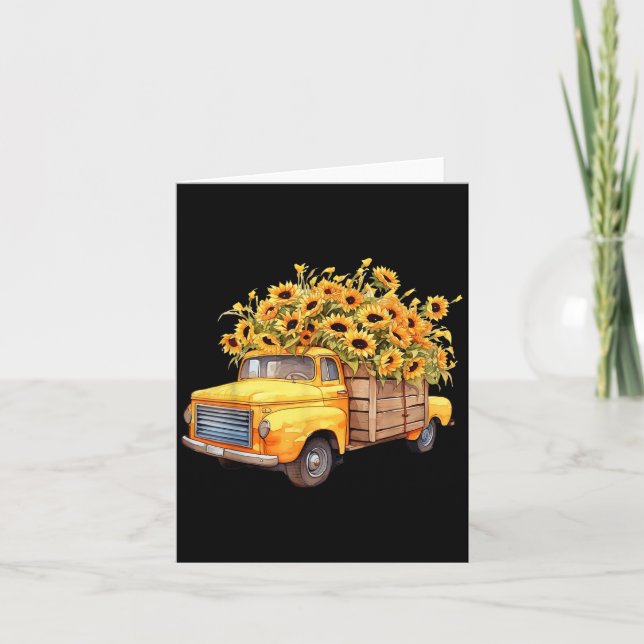 Yellow Ckup Truck Sunflower Autumn Halloween Thank Card (Front)