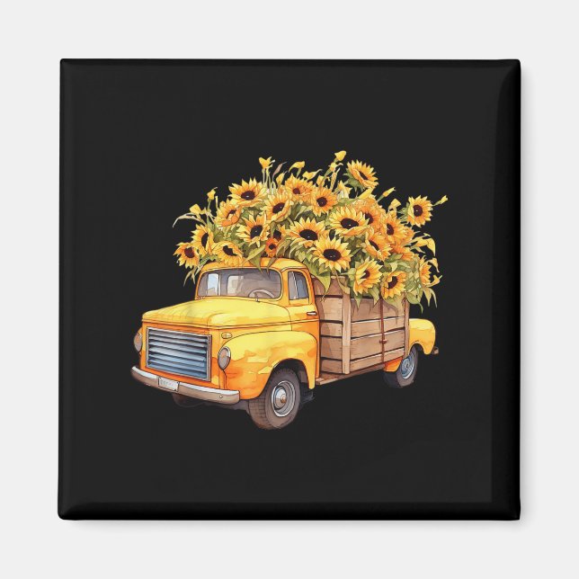 Yellow Ckup Truck Sunflower Autumn Halloween Thank Magnet (Front)