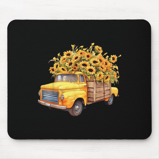 Yellow Ckup Truck Sunflower Autumn Halloween Thank Mouse Mat (Front)