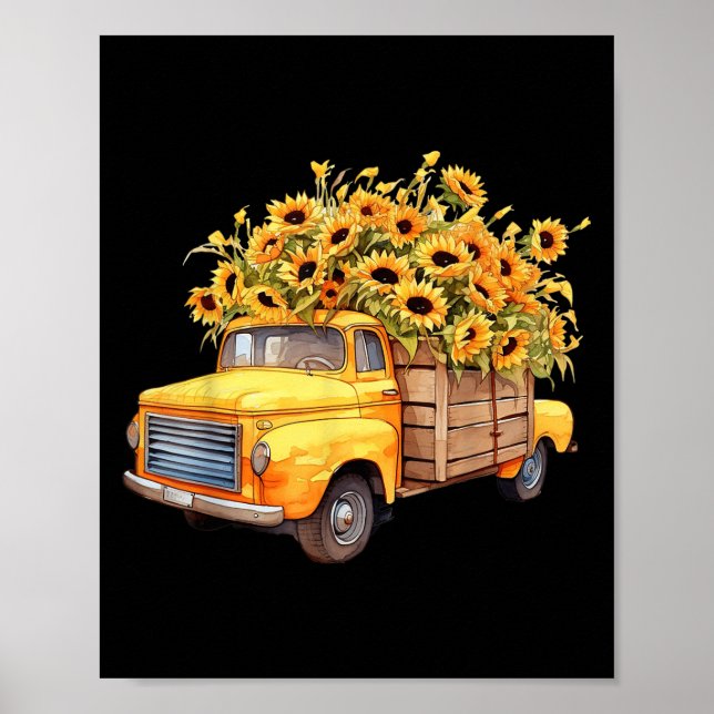 Yellow Ckup Truck Sunflower Autumn Halloween Thank Poster (Front)