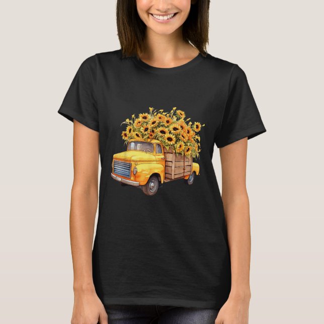 Yellow Ckup Truck Sunflower Autumn Halloween Thank T-Shirt (Front)