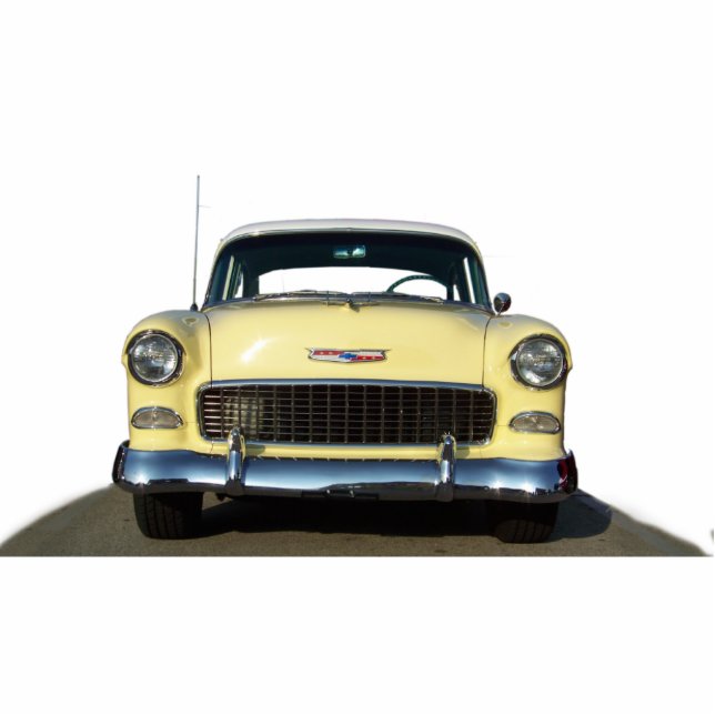 Yellow Classic 1955 Chevy Chevrolet Standing Photo Sculpture (Front)