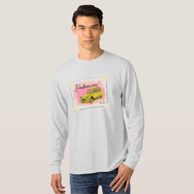 Yellow Classic 2CV on light grey T-Shirt (Front Full)