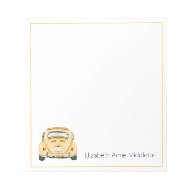 Yellow Classic Vintage Buggy Bug Car Personalised Notepad (Front)