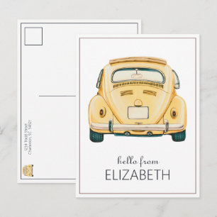 Yellow Classic Vintage Buggy Bug Car Personalised Postcard