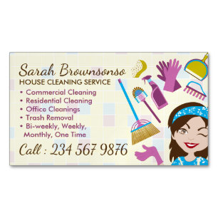 Yellow Cleaning Service Janitorial Lady Tile Wash Magnetic Business Card