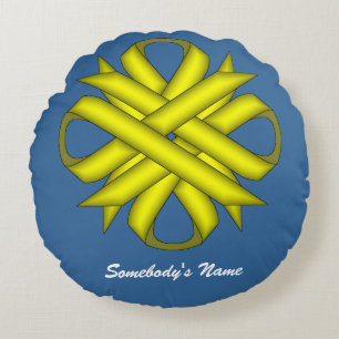 Yellow Clover Ribbon by Kenneth Yoncich Round Cushion