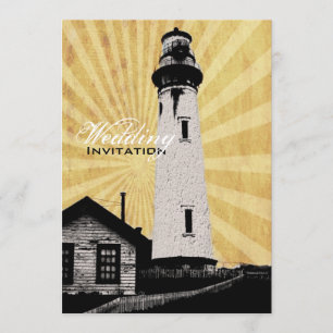 Yellow Coastal Nautical Lighthouse Wedding Invitation