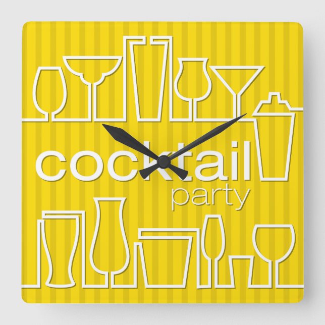 Yellow cocktail party square wall clock (Front)