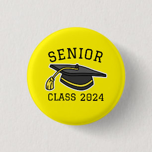 YELLOW COLOR SENIOR CLASS 2024 GRADUATION  3 CM ROUND BADGE