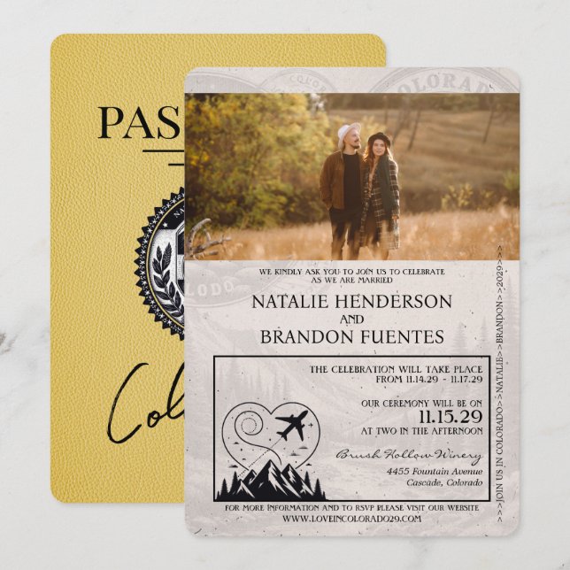 Yellow Colorado Passport Wedding Invitation (Front/Back)
