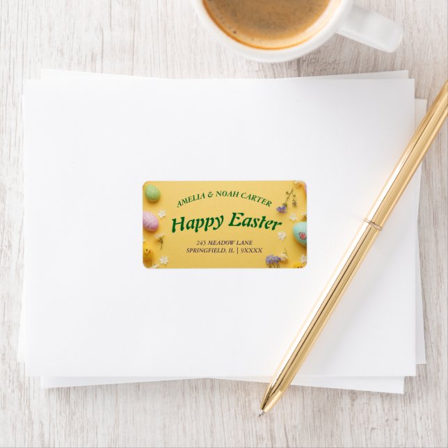 Yellow colorful  Easter BRUNCH & HUNT Label (Insitu)