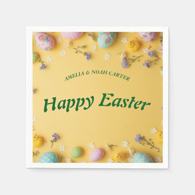 Yellow colorful  Easter BRUNCH & HUNT Napkin (Front)