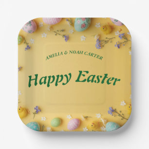 Yellow colorful  Easter BRUNCH & HUNT Paper Plate