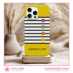 Yellow Colour Block Black Stripes Monogram iPhone 15 Case