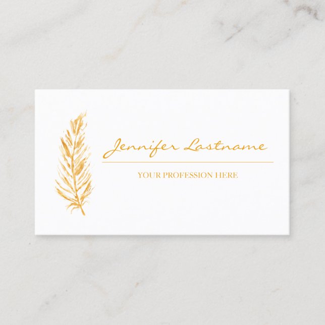 Yellow Colour Feather Minimalist Business Card (Front)