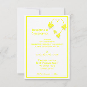 Yellow Coloured Butterflies Heart Design Wedding Invitation