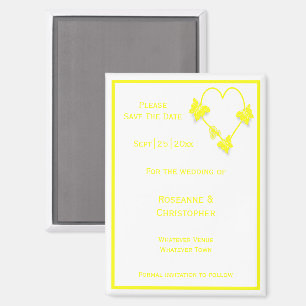 Yellow Coloured Butterflies Heart Design Wedding Magnet