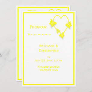 Yellow Coloured Butterflies Heart Design Wedding Programme