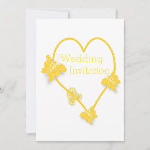 Yellow Coloured Butterfly Heart Design Wedding Invitation