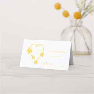 Yellow Coloured Butterfly Heart Design Wedding Place Card