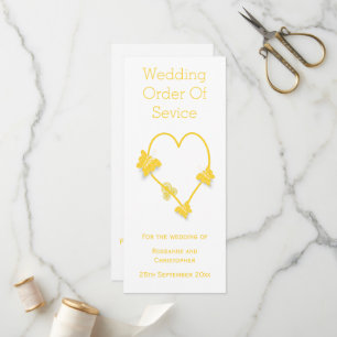 Yellow Coloured Butterfly Heart Wedding Program Programme