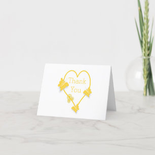 Yellow Coloured Butterfly Heart Wedding Thank You Card
