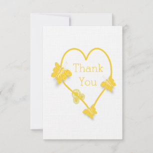 Yellow Coloured Butterfly Heart Wedding Thank You Invitation