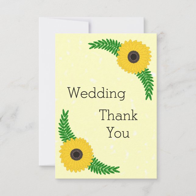 Yellow Coloured Sunflower Design Wedding Thank You Card (Front)