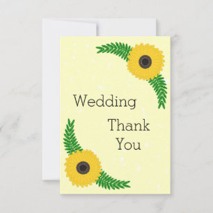 Yellow Coloured Sunflower Design Wedding Thank You Card