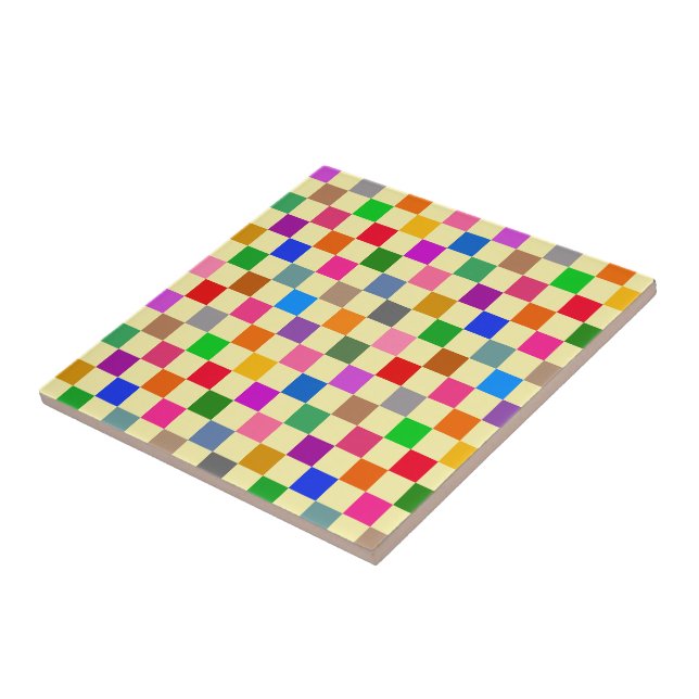 Yellow Colourful Chequered Pattern  Tile (Side)