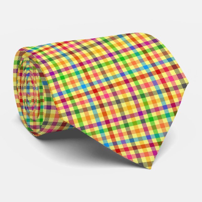 Yellow Colourful Gingham Plaid Pattern  Tie (Rolled)