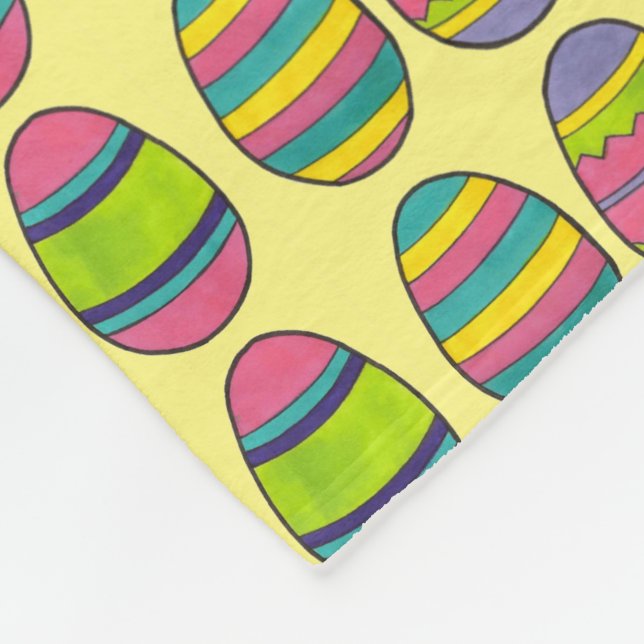 Yellow Colourful Painted Easter Basket Egg Hunt Fleece Blanket (Corner)